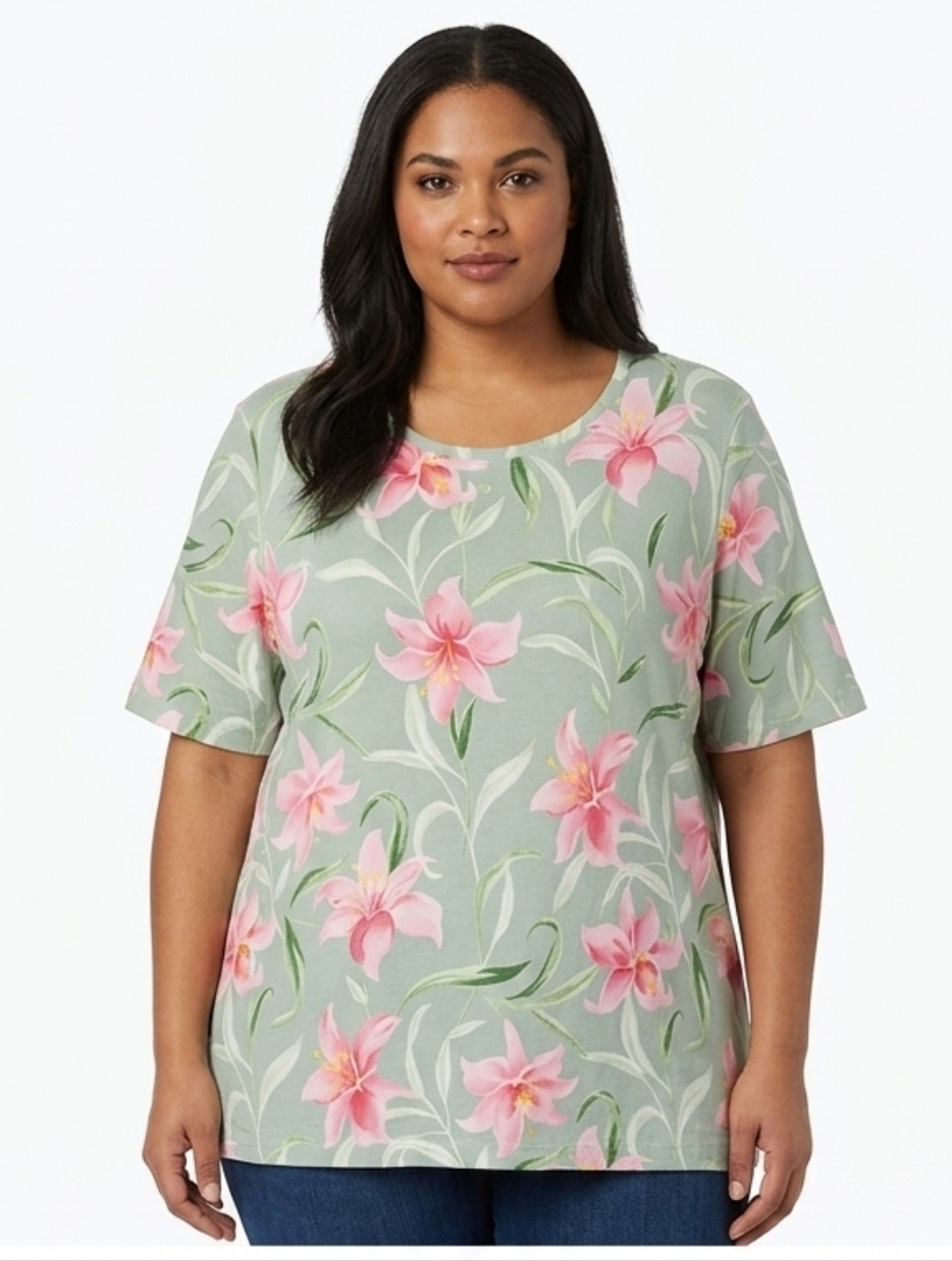 NWT Caribbean Joe Pink Lily Floral Tee